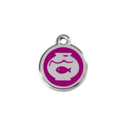 Red Dingo Stainless Steel Engraved Cat Tag Fish Bowl Purple