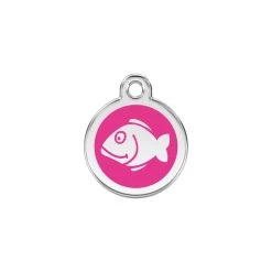 Red Dingo Stainless Steel Engraved Cat Tag Fish Hot Pink