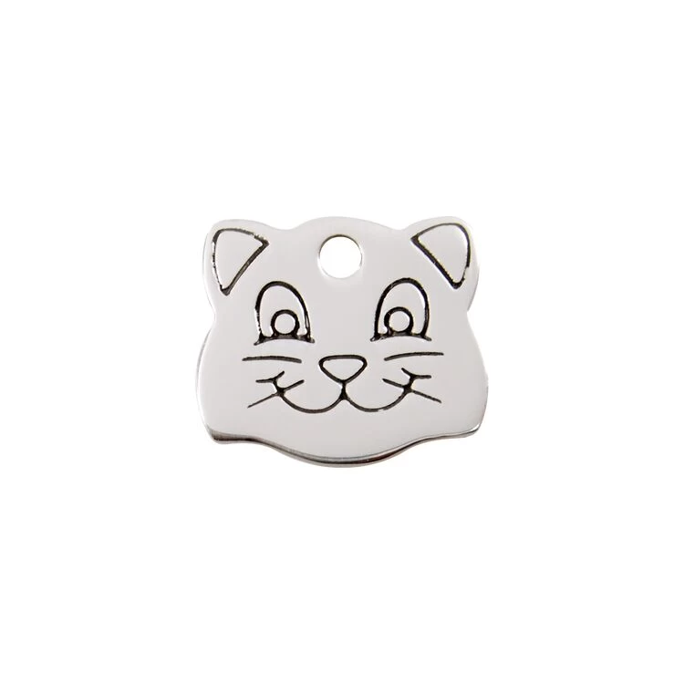 Red Dingo Stainless Steel Engraved Cat Tag Cat Face 3 Red Dingo Stainless Steel Engraved Cat Tag Cat Face