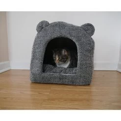 Rosewood 40 Winks Cat Hooded Bed Grey Teddy Bear 38x38cm -Pet Cat Supplies Store 03081LS1