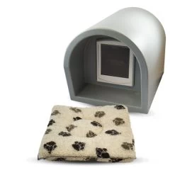 Mr Snugs KatDen Outdoor Cat Kennel/Shelter - Light Grey (Various Options) -Pet Cat Supplies Store 1231022044 Kat Den Light Grey With Door With Mattress