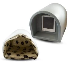 Mr Snugs KatDen Outdoor Cat Kennel/Shelter - Light Grey (Various Options) -Pet Cat Supplies Store 1231022044 Kat Den Light Grey With Door With Mattress With Liner