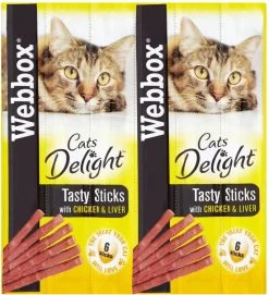 72 X Webbox Cats Delight Tasty Sticks Chicken & Liver