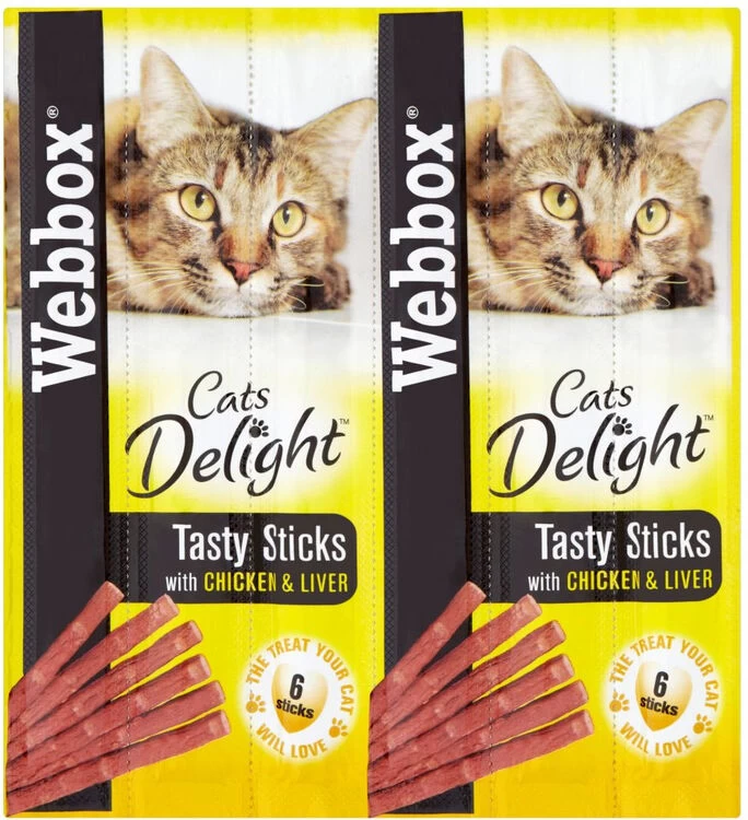 72 X Webbox Cats Delight Tasty Sticks Chicken & Liver 3 72 X Webbox Cats Delight Tasty Sticks Chicken & Liver