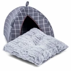 Petface Grey Window Pane Check Cat Igloo -Pet Cat Supplies Store 5aa7e48530b610.05287088