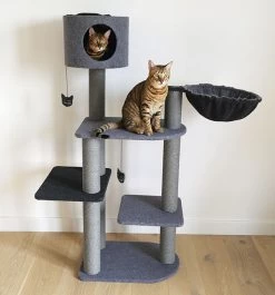 Rosewood Charcoal Felt Triple Scratcher Cat Tower