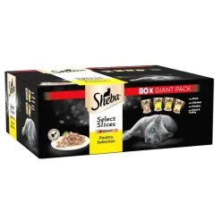 80 X 85g Sheba Adult Cat Food Pouches Select Slices Poultry Collection In Gravy