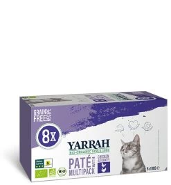 16 X Yarrah Organic Wet Cat Food Grain Free Pate Chicken & Turkey With Aloe Vera 100g